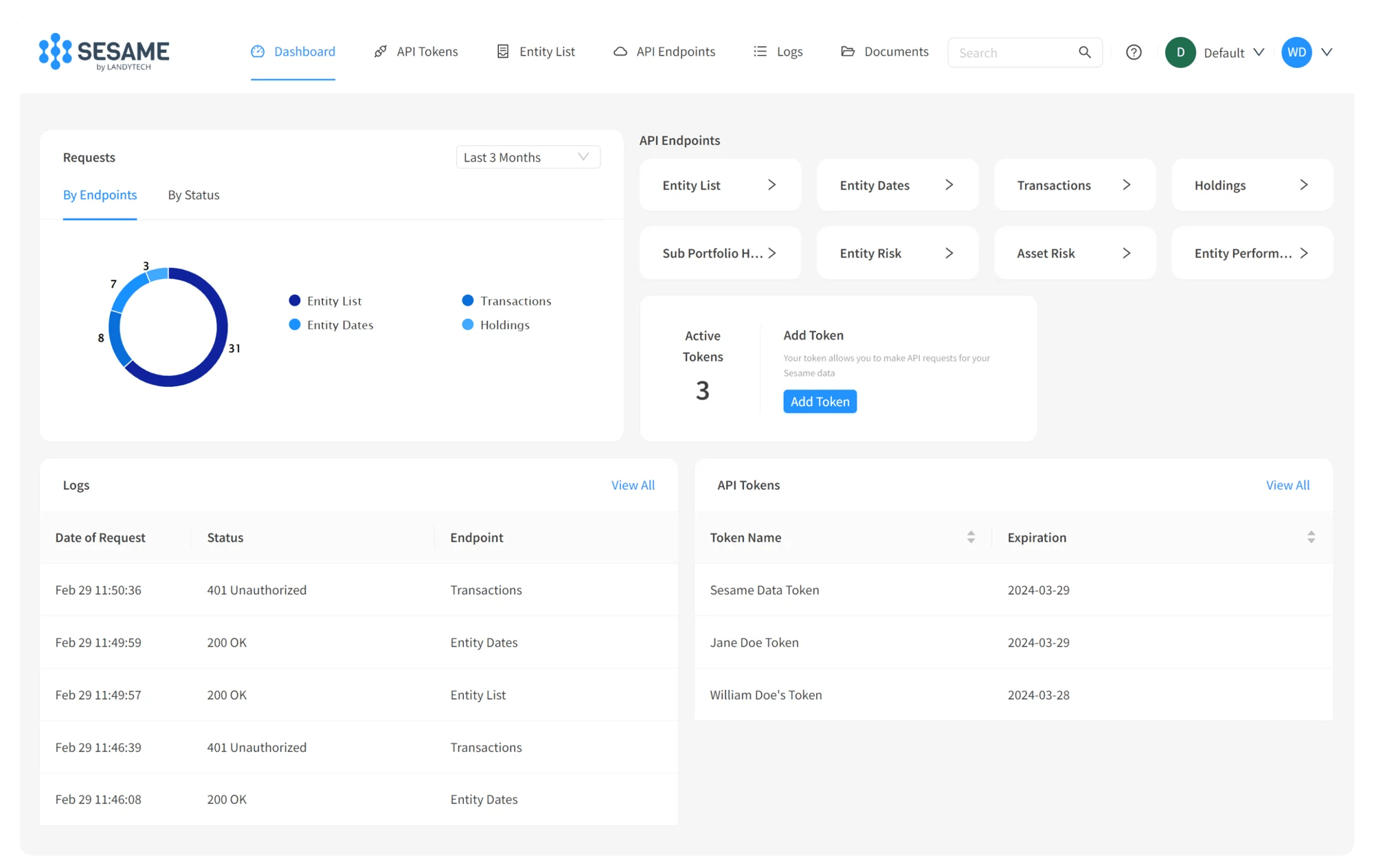 Sesame Data Home Dashboard