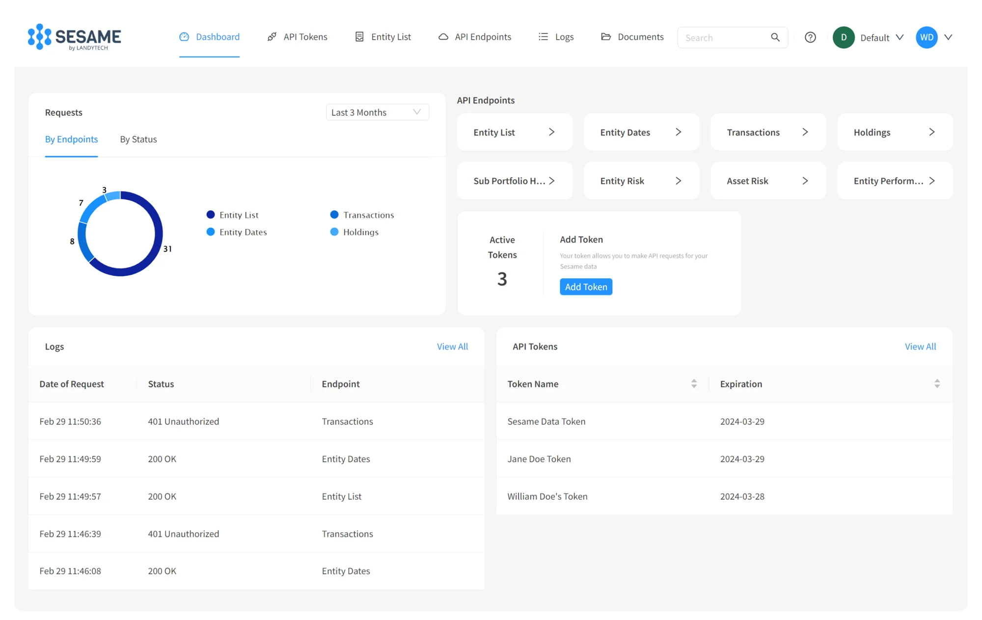 Sesame Data Home Dashboard
