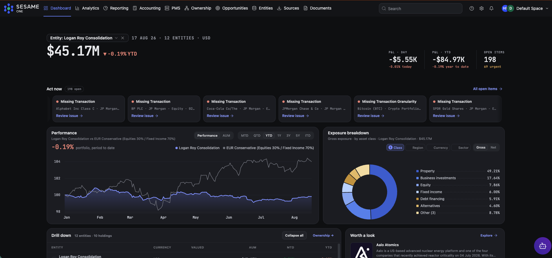 Sesame One dashboard in dark mode